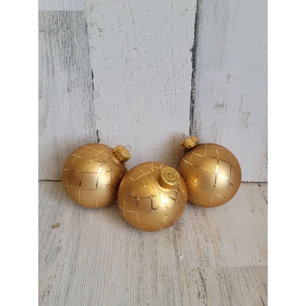 Golden AS IS blown glass diamond pattern set xmas